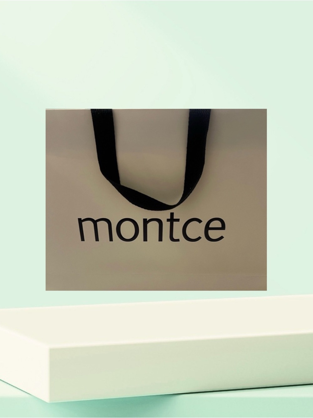 Montce Cream Shopping Bag with Black Ribbon Handles
